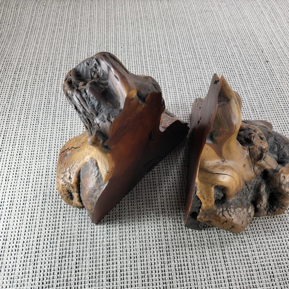 Rustic Natural Wood Burl Root‎ Bookends Pair Brown Organic Primitive Decor